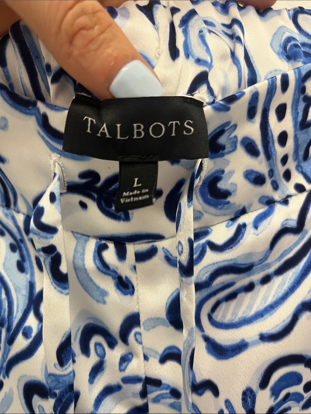 Talbots White and Blue Paisley Wide-Leg Pants - Picture 2 of 4